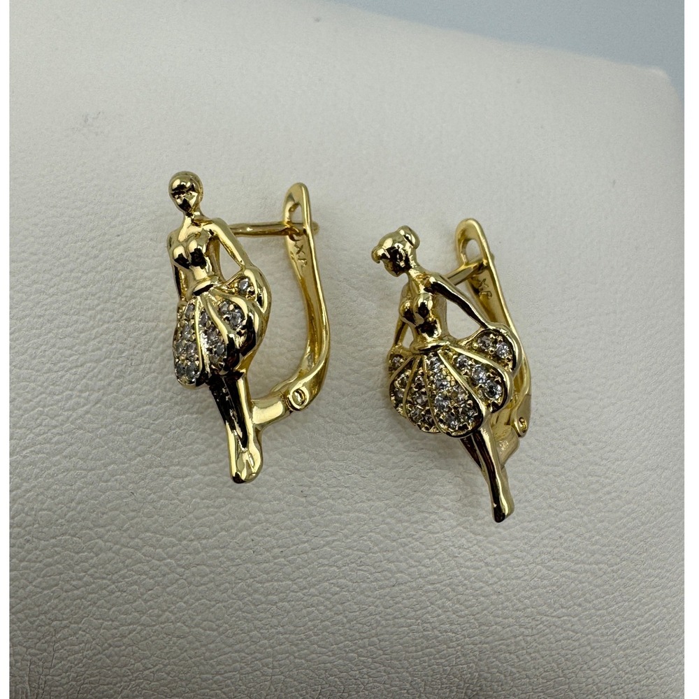 Gold Tone Ballerina Dancer Pavé Crystal Tutu Leverback Earrings